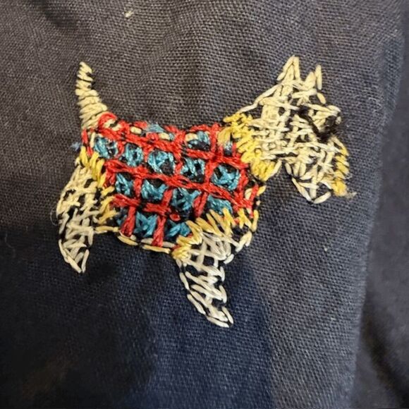 J. Crew Scottie Dogs Embroidered Button Front Shirt Navy Blue Slim Fit Size 8 - Picture 8 of 12